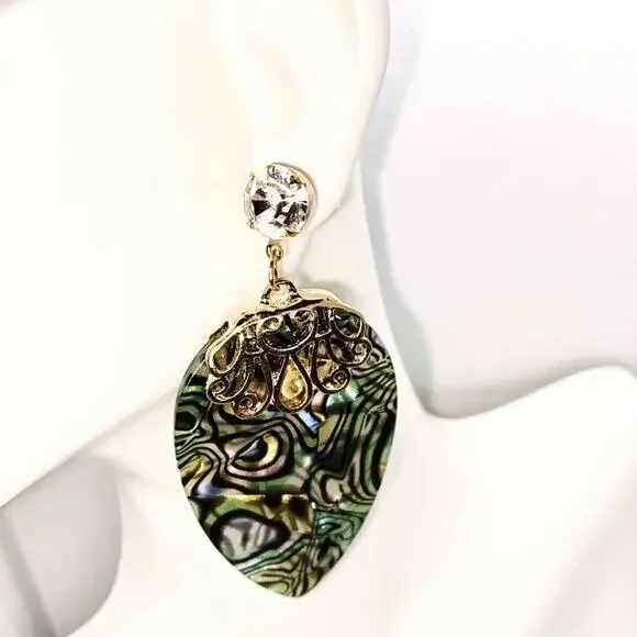 Abalone Colored Gold-Tone Pear Dangle Earrings - Picture 1 of 4